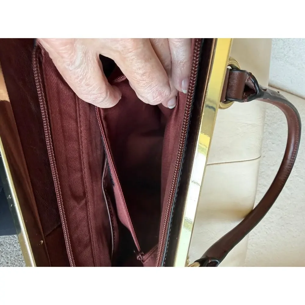 Wilsons Satchel Handbag Women's Cream/Brown/Black Leather MultiColor Colorblock